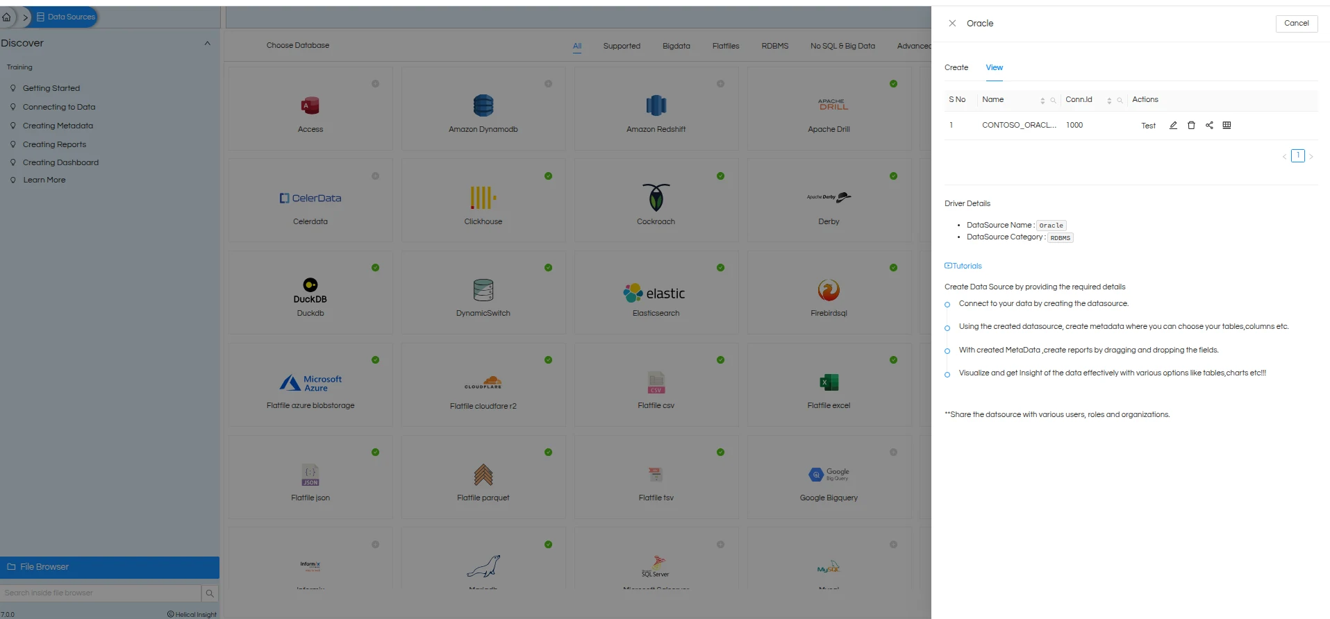 A persisted Oracle Data Source in Helical Insight.